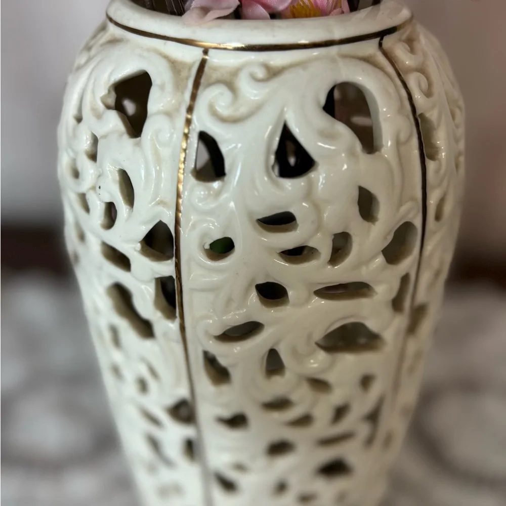 Vintage Porcelain Vase with Gold Accents